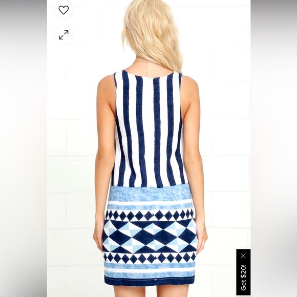 Lulus Women's Multitask-Queen Ivory Blue Print Shift Dress - Picture 6 of 11